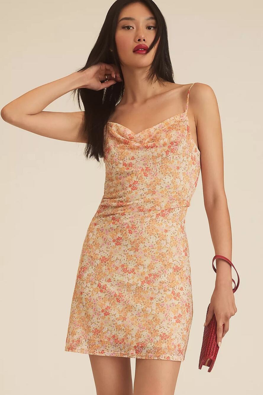 Sage the Label Pink Peach Floral Ciao Rome Slip Mini Dress Large Event Date